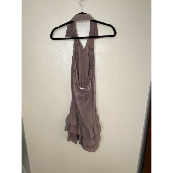 Mine Womens Halter Collared Ruffle Tiered Button-Down Dress Medium Brown Blend - Picture 3 of 8
